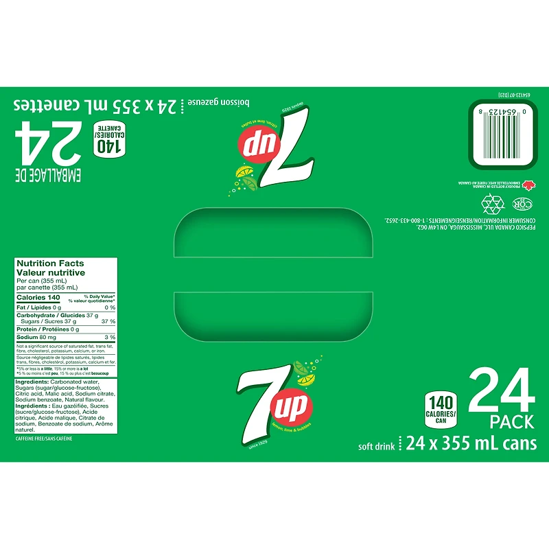 7UP Lemon Lime Soft Drink 24 x355 mL,Cans, 24x355mL