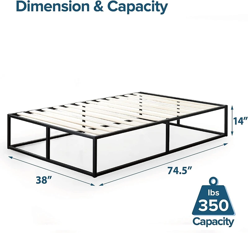 Zinus Joseph 14 inch Black Metal Platform Bed Frame