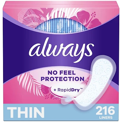 Protège-dessous quotidiens Always Thin protection imperceptible, degré d’absorption régulier, non parfumés, 216 protège-dessous 216CT