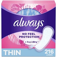Protège-dessous quotidiens Always Thin protection imperceptible, degré d’absorption régulier, non parfumés, 216 protège-dessous 216CT
