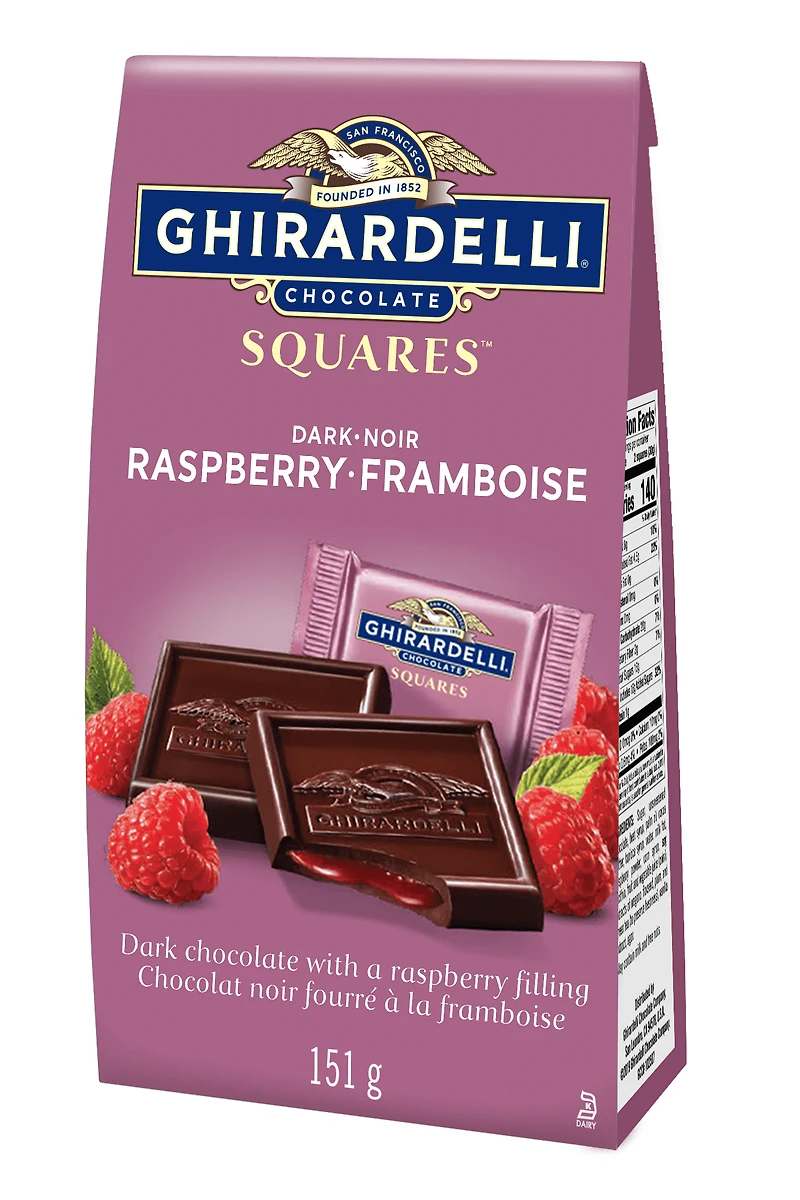 GHIRARDELLI Dark Chocolate Raspberry Squares Bag, 151g, GHIRARDELLI BAG DARK RASPBERRY 151G