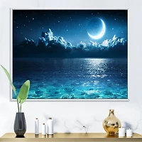 Designart Romantic Moon Over Deep Blue Sea I FLOAT FRAME WALL ART