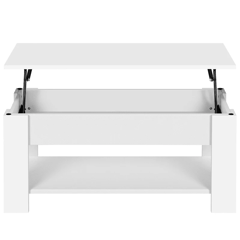 Fullfurnique Lift Top Coffee Table with Hidden Compartment & Open Shelf, White