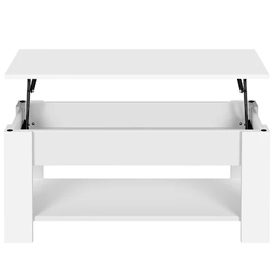 Fullfurnique Table Basse Relevable avec Compartiment Caché et Étagère Ouverte, Blanc