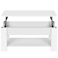 Fullfurnique Lift Top Coffee Table with Hidden Compartment & Open Shelf, White