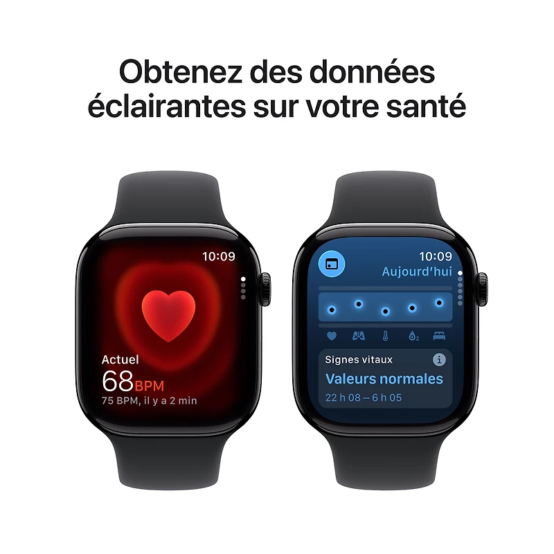 Apple Watch Series 11 GPS - Boîtier 42 mm en aluminium noir de jais - Bracelet sport noir (P/M)