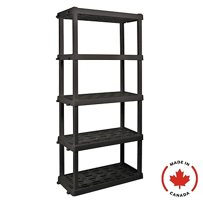 Hyper Tough Plastic Shelves Garage Storage Shelving Unit 5-Tier 73.80"H x 17.75"D x 36"W Black-750 lb Total Capacity Made In Canada