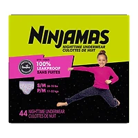 Ninjamas Nighttime Bedwetting Underwear Girl, Sizes S/M - L/XL, 34-44 Count