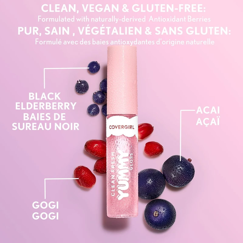 COVERGIRL Clean Fresh Brillant à lèvres Yummy infusé d'acide hyaluronique et d'antioxydants d'origine naturelle, pur, sain, végétalien et sans gluten Brillant à lèvres hydratant