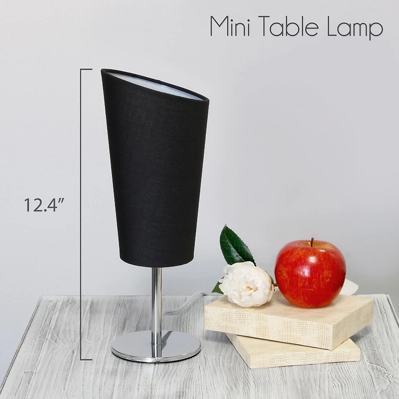 Simple Designs Mini Chrome Table Lamp with Angled Fabric Shade