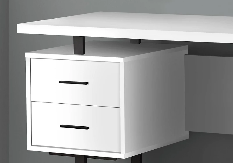 Monarch Specialties Bureau, Bureau À Domicile, Ordinateur Portable, Configuration Gauche, Droite, Tiroirs De Rangement, 60"l, Travail, Métal, Stratifié, Blanc, Noir, Contemporain, Moderne