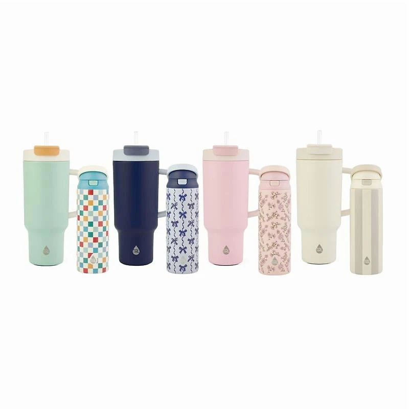 TAL Stainless Steel 2-in-1 Straw and Chug Water Bottle with Push Lid 24 fl oz, Cream Stripe