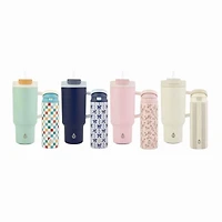 TAL Stainless Steel 2-in-1 Straw and Chug Water Bottle with Push Lid 24 fl oz, Cream Stripe