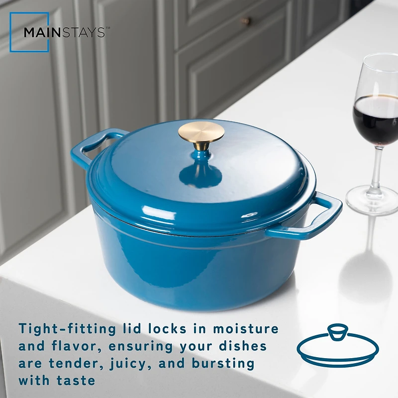 Cocotte en fonte émaillée antiadhésive Mainstays 4,75 L, bleue - 1 unité