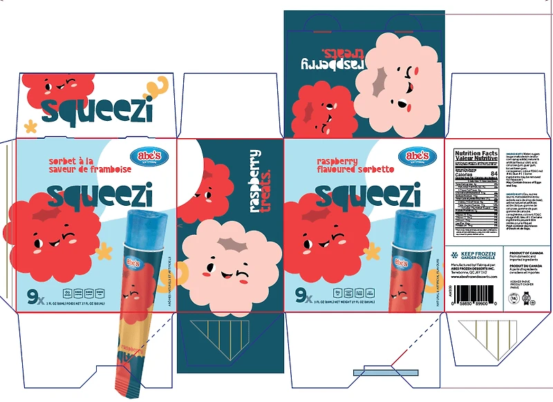 Abe's Squeezi Sorbetto Raspberry Flavored 9pk Kids 85g, Squeezi Sorbetto Raspberry Flavored 9pk Kids