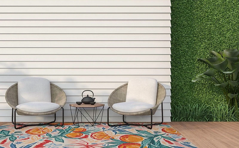 Outdoor Washable Pensacola Ivory & Orange 7' x 9' Area Rug