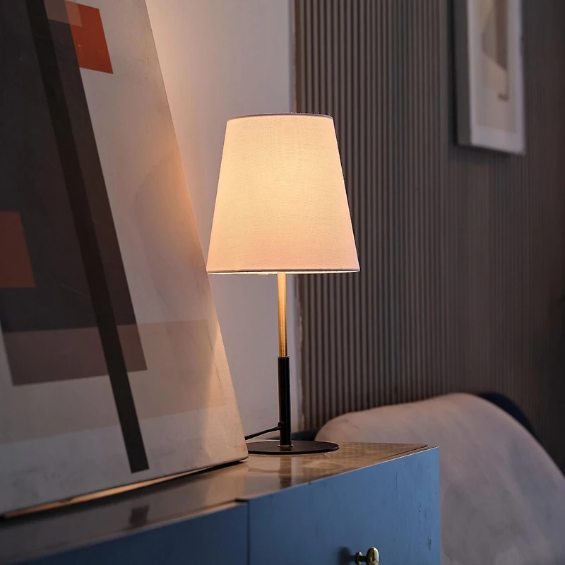 Lampe de table de 16 po noir mat/laiton/lin blanc<br>