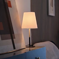 Lampe de table de 16 po noir mat/laiton/lin blanc<br>