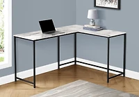 Monarch Specialties Bureau, Bureau À Domicile, Coin, 58"l, Forme De L, Travail, Ordinateur Portable, Métal, Stratifié, Aspect Marbre Blanc, Noir, Contemporain, Moderne
