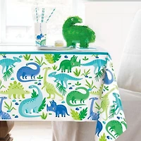Blue & Green Dinosaur Plastic Table Cover, 54"x84"