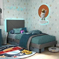 Homy Casa Twin Upholstered Bed with LED Light, USB Ports and Padded Headboard for Kids Bedroom, Grey
