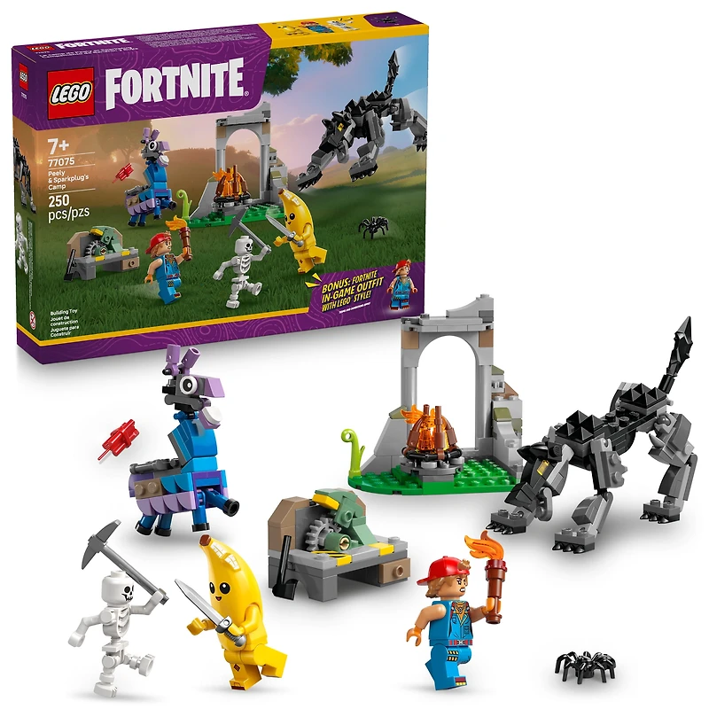 LEGO Fortnite Le Camp de Peely et Sparkplug, Ensemble de Construction de Jeu Vidéo 77075 LEGO Le camp de Peely e 77075