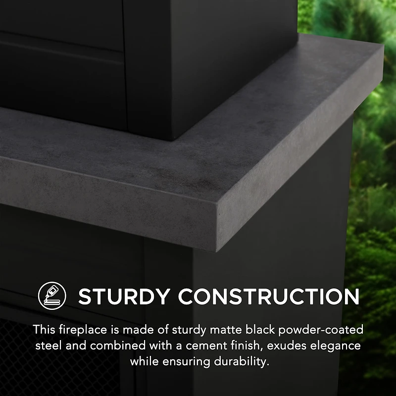 Sunjoy Cheminée Fosse à feu en Acier, dotée d'une porte pare-étincelles en maille, d'un tisonnier et d'un espace de stockage pour bois. Idéale pour terrasse, jardin, deck ou arrière-cour.