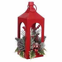 Holiday Time 17" Red Metal Lantern Arr Decor