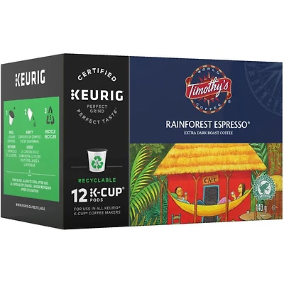 Timothy's Rainforest Espresso K-Cup Coffee Pods, 12 Count For Keurig Coffee Makers
