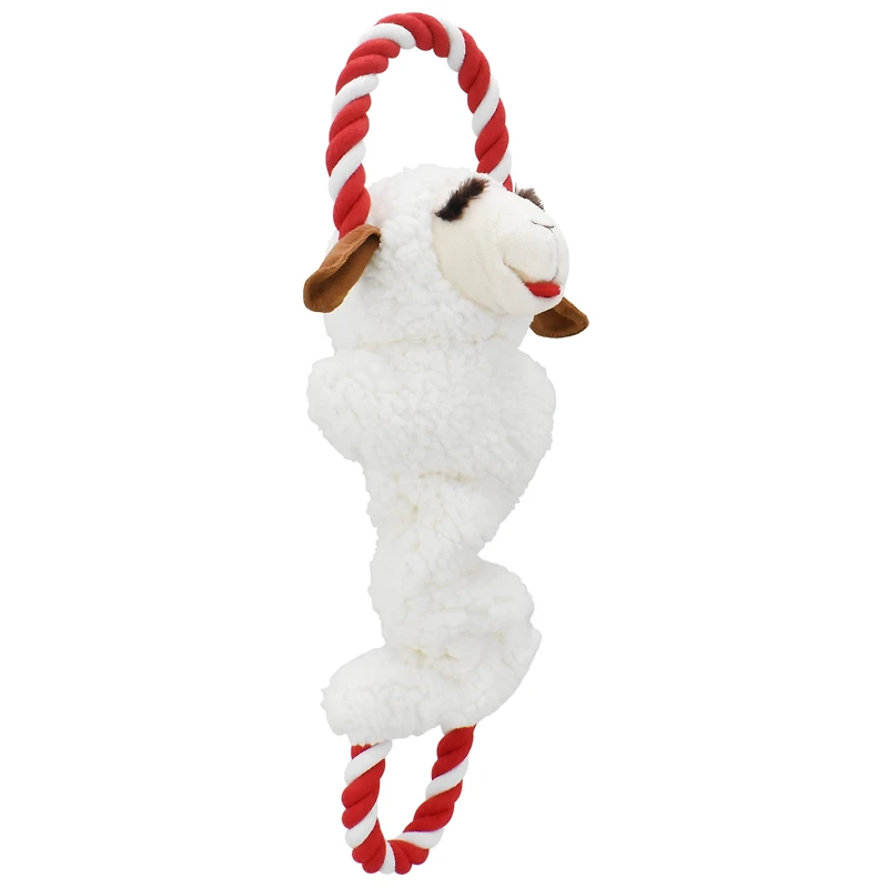 Multipet Plush Lamb Chop Tug and Crinkle Dog Toy with Rope