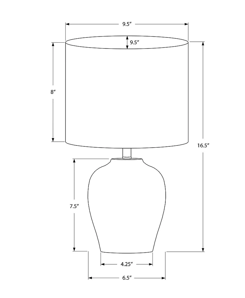 Monarch Specialties Luminaire, 17"h, Lampe De Table, Noir Céramique, Teinte Ivoire / Crème, Transitionnel