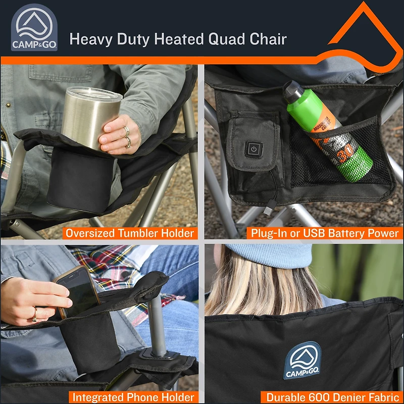 Camp & Go Black Heavy Duty Heated Quad Chair