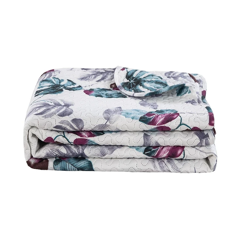 Marina Decoration Rich Printed Embossed Pinsonic Coverlet Bedset Couvre-lit Ultra Doux Literie Été Quilt Ensemble avec Taies d'oreiller, Motif de Feuilles Vertes Modernes