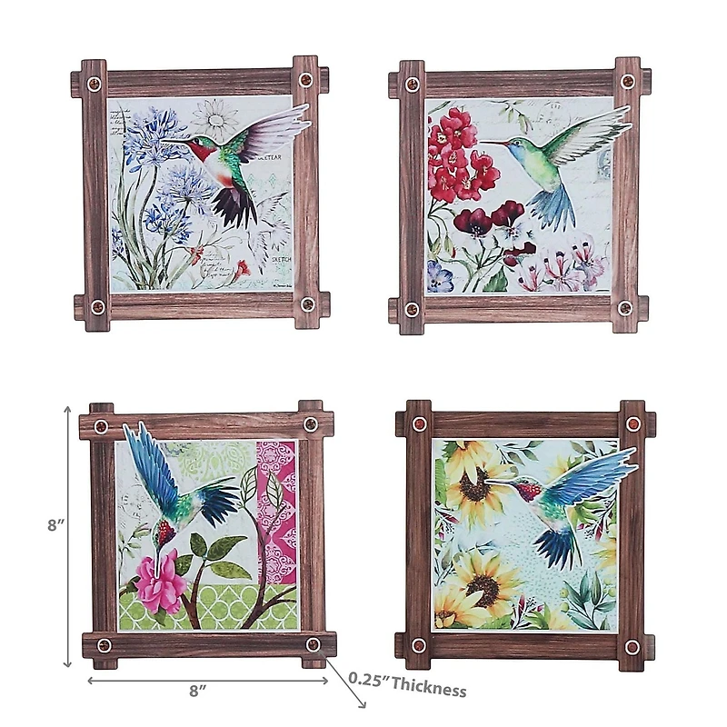 IH Casa Decor 8" Square Ceramic Trivet Hummingg Bird Asstd - Ensemble De 4