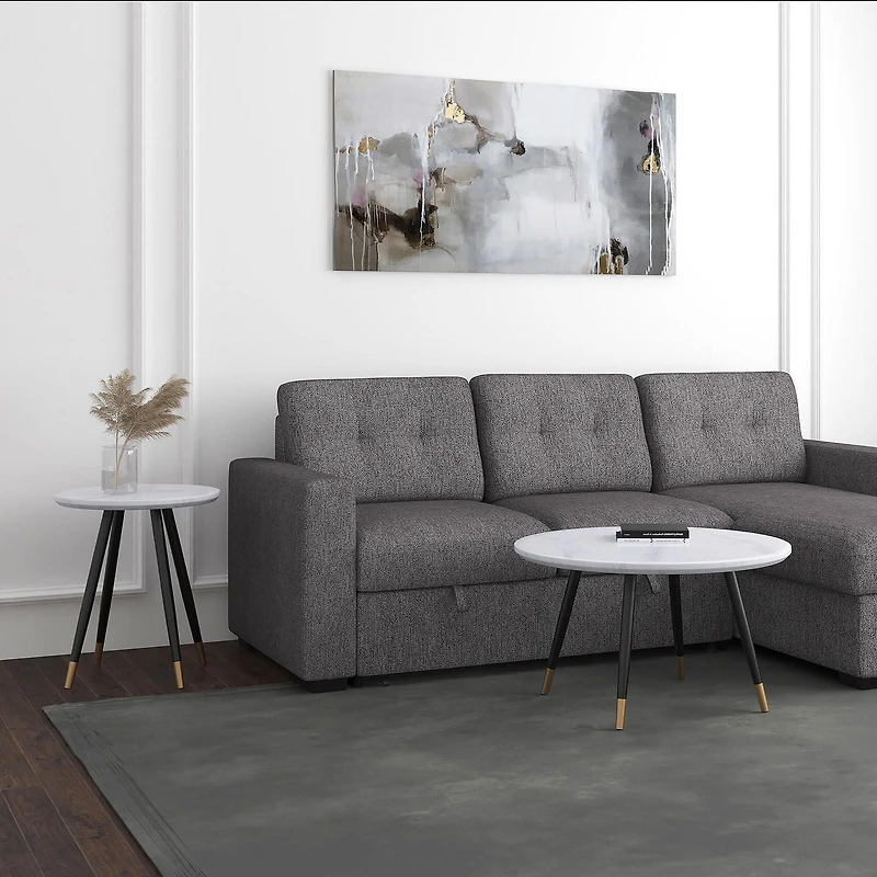 Contemporary Faux Marble Finish Round Accent Table