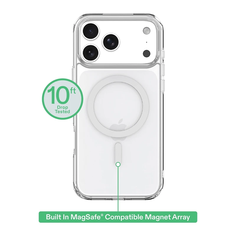 onn MagSafe Compatible Phone Case (Clear) and Glass Screen Protector with Easy Application Tray for iPhone 17 Pro Max