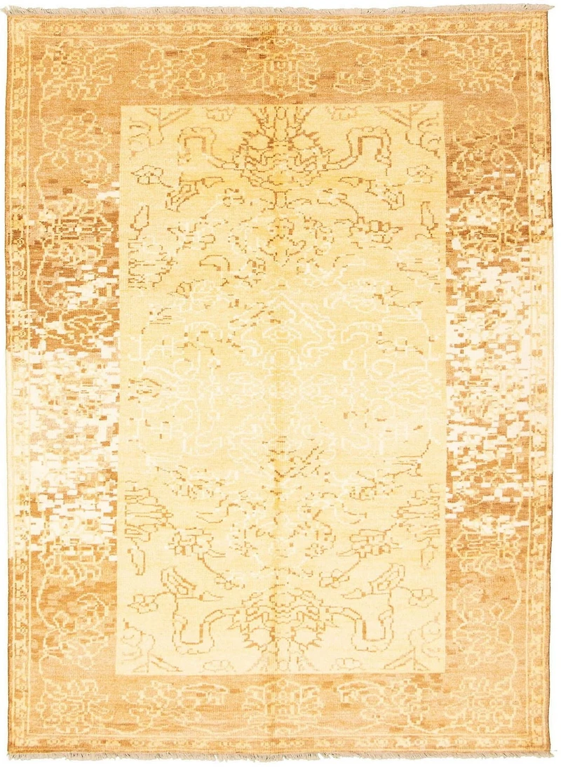 ECARPETGALLERY 7'0" x 9'9"  Transitional Jules Oushak Hand-knotted Area Rug for Living Room, Dining Room and Bedroom in Yellow