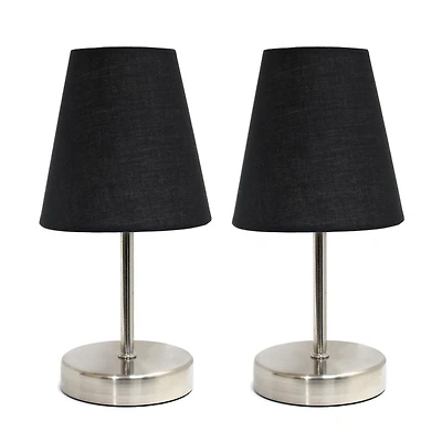 Simple Designs Sand Nickel Mini Basic Table Lamp with Fabric Shade 2 Pack Set