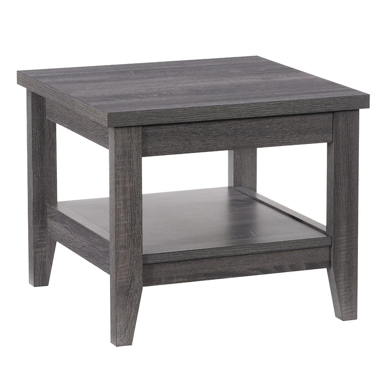 CorLiving Hollywood Dark Grey Faux Wood Square Indoor Side Table with Shelf