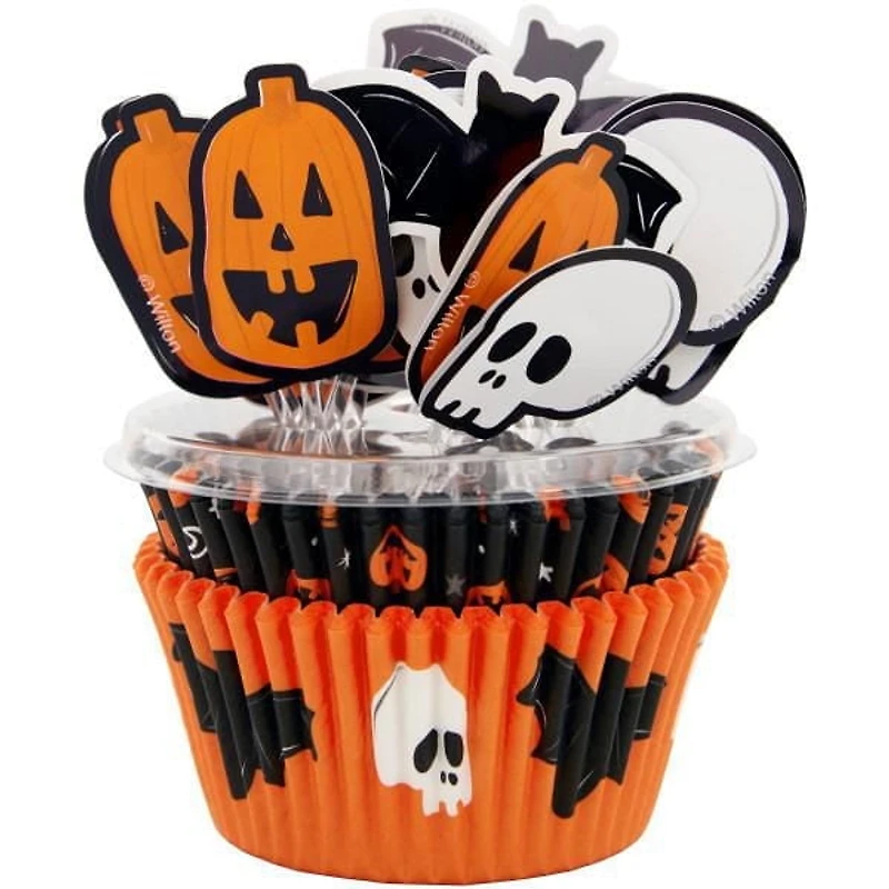 Trousse à petits gâteaux d’Halloween Crâne, chauve-souris et citrouille Wilton, 72 pièces