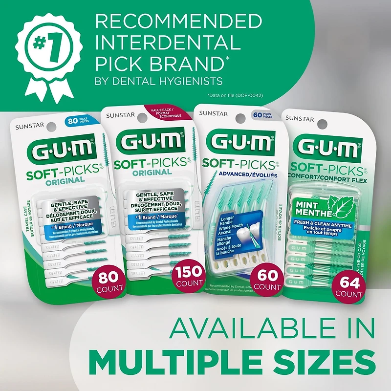 GUM® Soft-Picks® Advanced Dental Picks, Curved Design, Precision Control, Travel Case