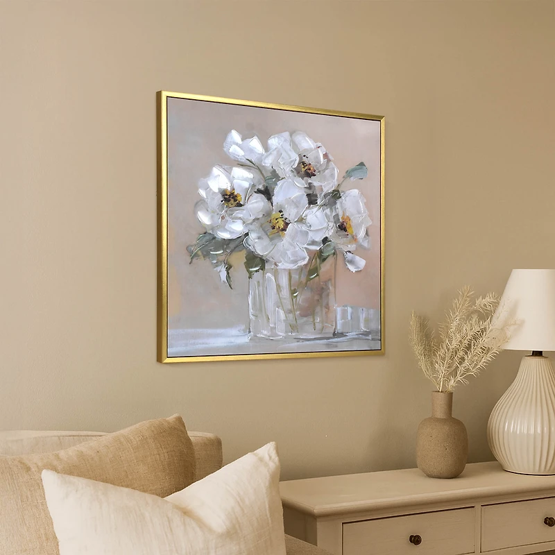 Crystal Art Gallery - White Peonies Gold L-Framed Canvas Farmhouse Style Wall Artwork- 23"x23" <ul><li>Floral framed artwork</li><li>Versatile application</li><li>Farmhouse appeal</li></ul>