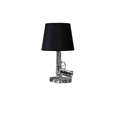 PETITE LAMPE POUR PISTOLET<br>Lampe de table moderne avec abat-jour en tissu noir<br>H16,77x L9,29x P9,29