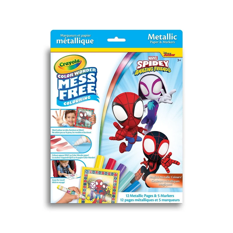 Crayola Color Wonder Mess-Free Metallic Paper & Markers Kit, Spidey & Friends, Mess-free colouring