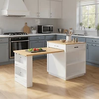 Homy Casa Kitchen Island with Extendable Dining Table and Storage Shelves