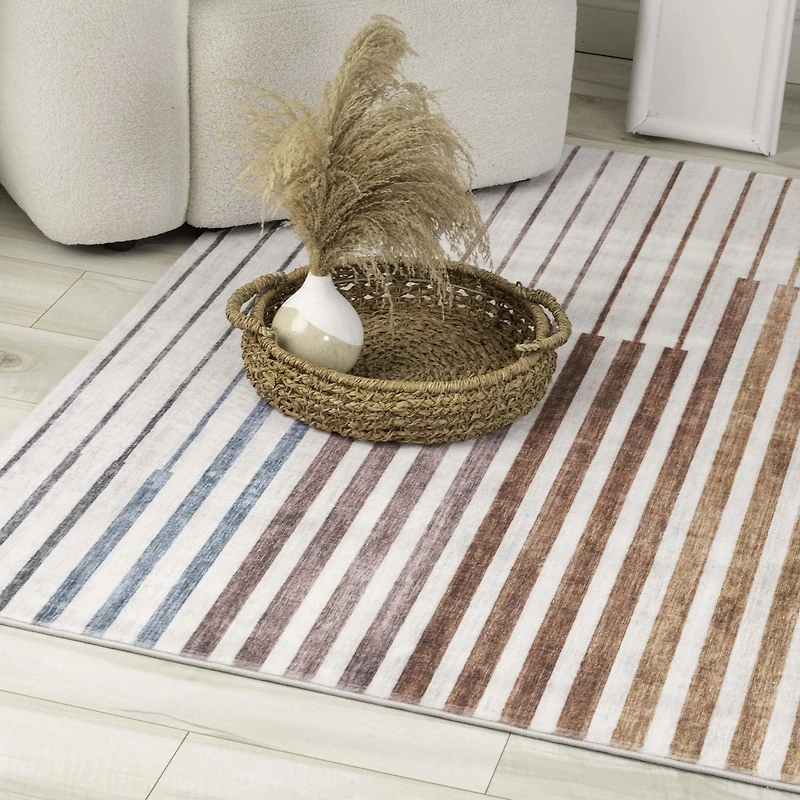 Tapis d'interieur a rayures colorees Eclipse Branch, arc-en-ciel, blanc beige, abstrait - Salon, chambre, salle a manger et bureau<br>