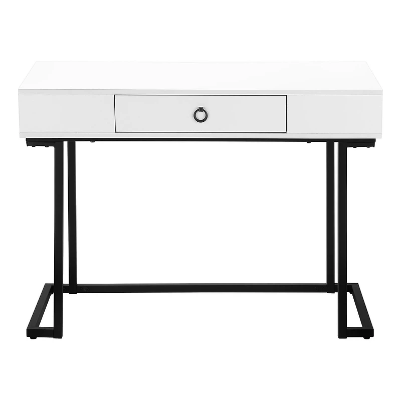 Monarch Specialties Bureau, Bureau À Domicile, Ordinateur Portable, Tiroirs De Rangement, 42"l, Travail, Métal, Stratifié, Blanc Lustré, Noir, Contemporain, Moderne