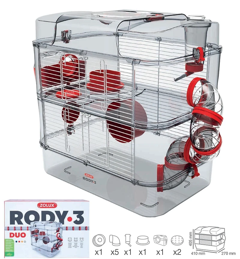 Rody3 Duo Hamster Cage - 2-story - Grenadine - 41 x 27 x 40.5 cm