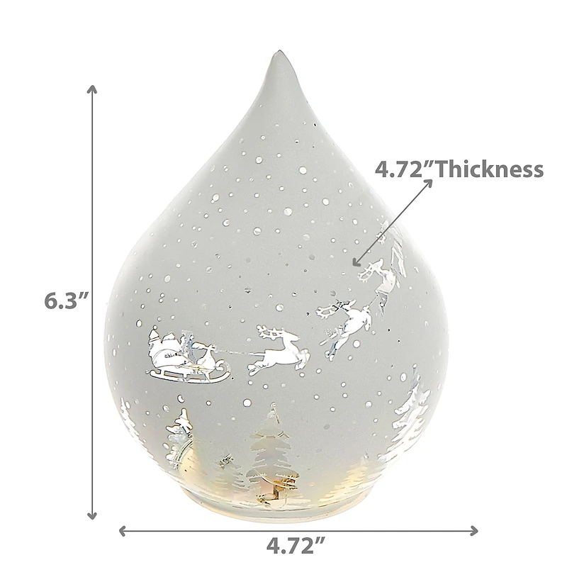 Led Teardrop Glass Stand (Santa On A Sleigh) (White) - Set of 2