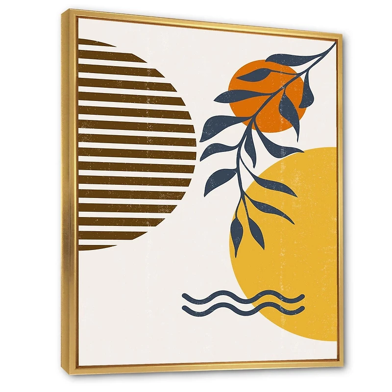 Designart Botanical Minimalist Leaf With Abstract Shapes I FLOAT FRAME WALL ART